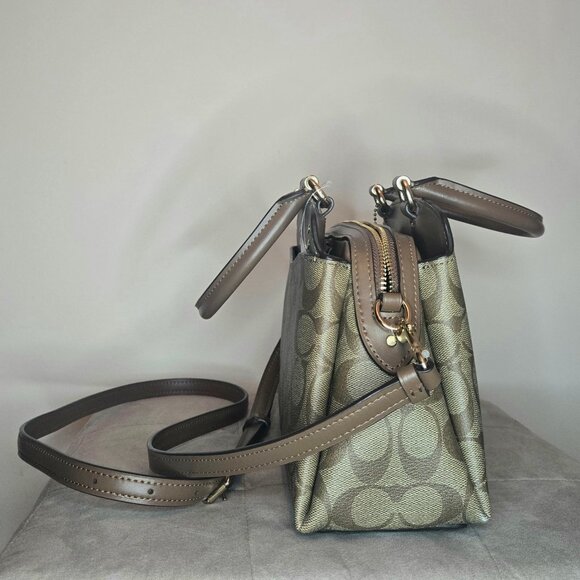 Coach Mini Lillie Carryall Khaki Saddle Tan Brown Signature Crossbody Purse - Picture 2 of 11
